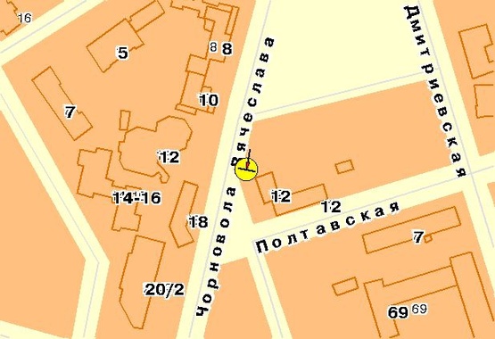 Схема рекламної площини за адресою Черновола В. ул., офис Лукойл, к пр-ту Победы, средний, в центр