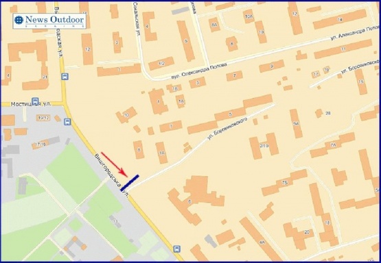 Схема рекламной плоскости по адресу Вышгородская ул., возле ул.Боровиковского, в центр