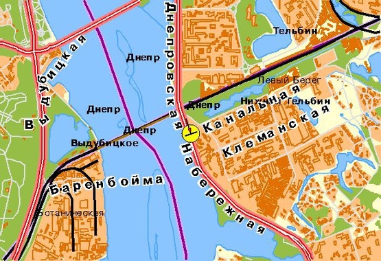 Схема рекламної площини за адресою Днепровская набережная, 360 м от ж/д моста