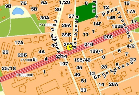 Схема рекламной плоскости по адресу Борщаговская ул. 212, возле ул.Гарматной, Нац.Авиац.Ун-та, из центра