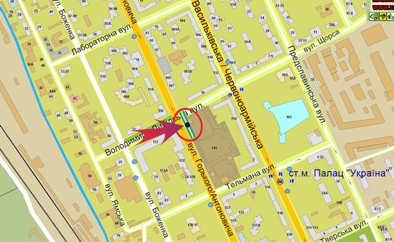 Схема рекламной плоскости по адресу Горького,105/Владимирский рынок (А1) призма Схема рекламной плоскости по адресу Горького,105/Владимирский рынок (А1) призма