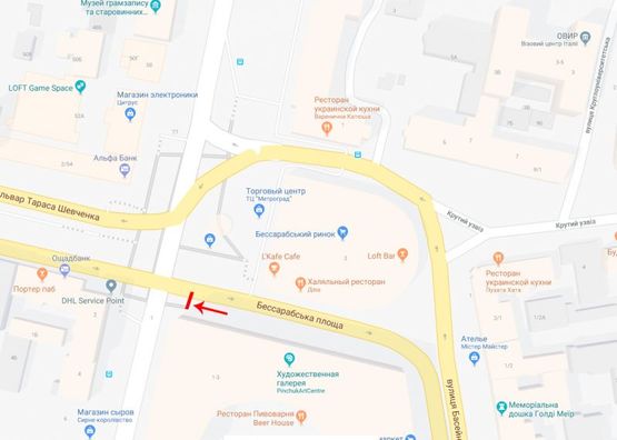 Схема рекламной плоскости по адресу Бессарабская площадь возле дома. 1/3 №1