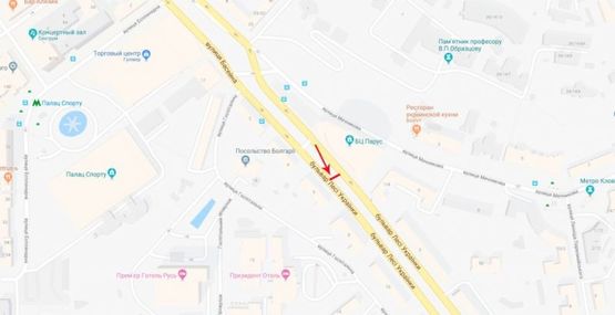 Схема рекламної площини за адресою Леси Украинки бул. 6, бульварная часть