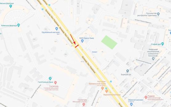 Схема рекламной плоскости по адресу Леси Украинки бул. 20, бульварная часть