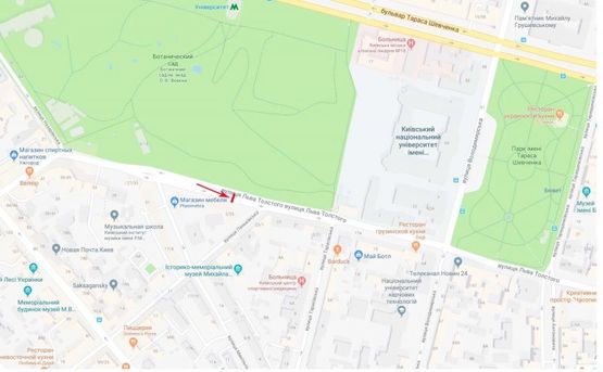 Схема рекламної площини за адресою Толстого Льва ул. 25 на распределительной полосе