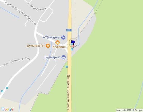 Схема рекламной плоскости по адресу Дніпровське шосе, поворот на с. Лісники, траса Н-01 "Київ-Знам'янка", км 20+680 ліво