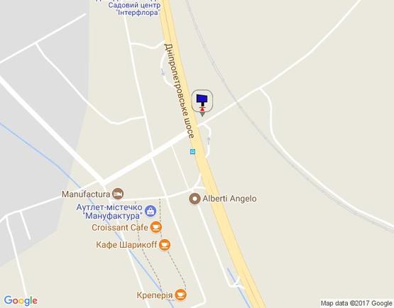 Схема рекламной плоскости по адресу Дніпровське шосе, поворот на с. Ходосеевка, напротив ТРЦ "Мегамаркет в Ходосіївці", "Киев-Обухов", км 23+650 лево