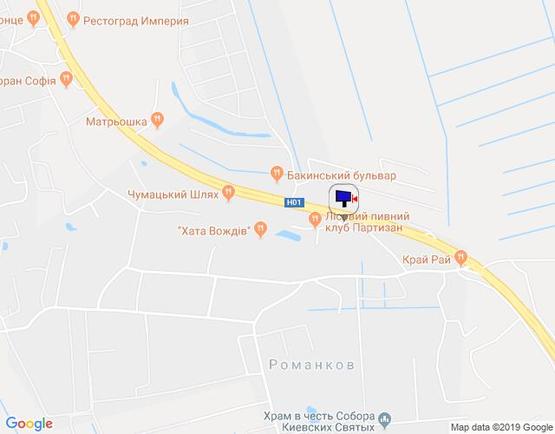 Схема рекламної площини за адресою Новообухівська траса, перед рестораном "Три мушкетери", км 28+350 право Схема рекламної площини за адресою Новообухівська траса, перед рестораном "Три мушкетери", км 28+350 право