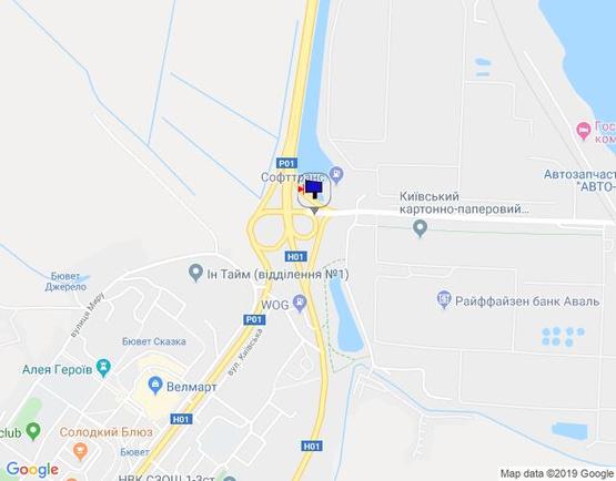 Схема рекламної площини за адресою м. Обухів, початок вул. Промислова, міст через трасу Н-01 Київ-Знамянка, на повороті на Київ