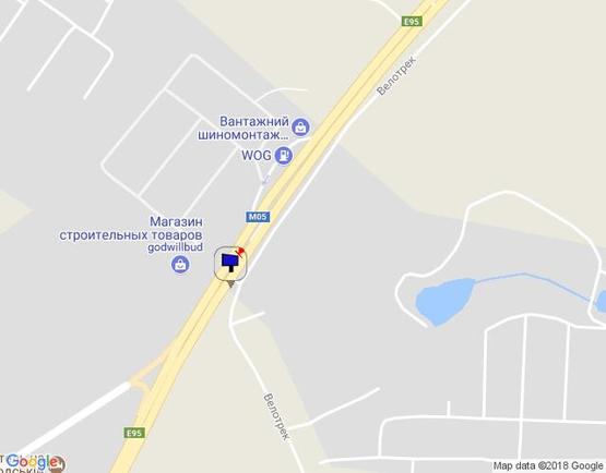 Схема рекламной плоскости по адресу с. Віта-Поштова, траса М-05 Київ-Одеса, км 18+015 ліво