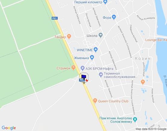 Схема рекламной плоскости по адресу Конча-Заспа, траса Р-02, км 30+200 право, зупинка "Козин-2", навпроти  АЗС "БРСМ", супермаркет "FAVORE"