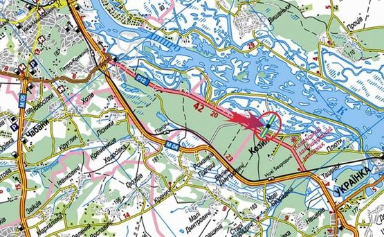 Схема рекламной плоскости по адресу Конча-Заспа /поворот на "Козин" (В) из Киева