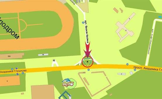 Схема рекламної площини за адресою пр-т Глушкова,3 (С) направо к Одесской пл (выезд из Киева),налево к Лыбидской пл Схема рекламної площини за адресою пр-т Глушкова,3 (С) направо к Одесской пл (выезд из Киева),налево к Лыбидской пл