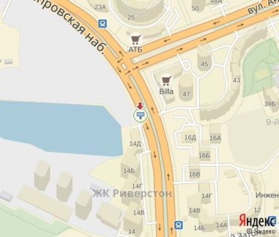 Схема рекламной плоскости по адресу Днепровская набережная ул., 90 м. от Тальновская ул., на Осокорки Схема рекламной плоскости по адресу Днепровская набережная ул., 90 м. от Тальновская ул., на Осокорки