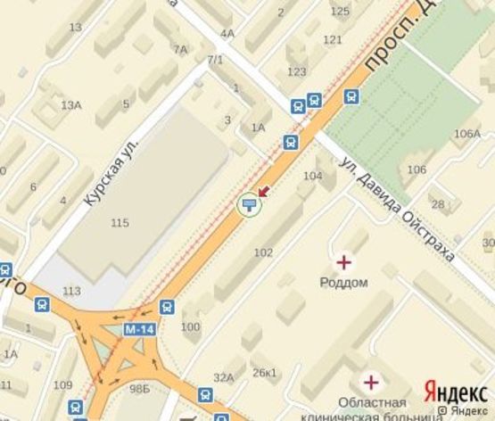 Схема рекламної площини за адресою Добровольского ул., 102 - 200 м. до ул.  Заболотного