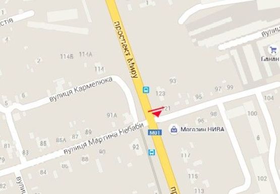 Схема рекламної площини за адресою Мира пр. - Мартина Небабы ул., от центра