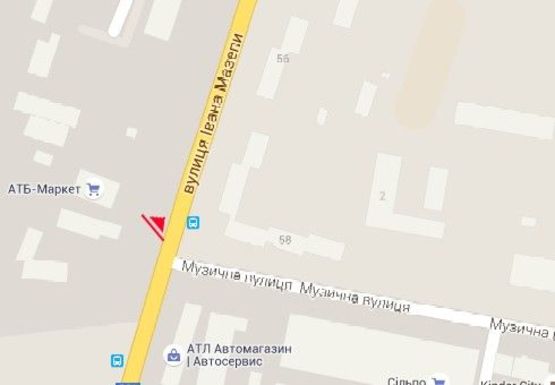 Схема рекламной плоскости по адресу Ивана Мазепы ул. - Музыкальная ул.