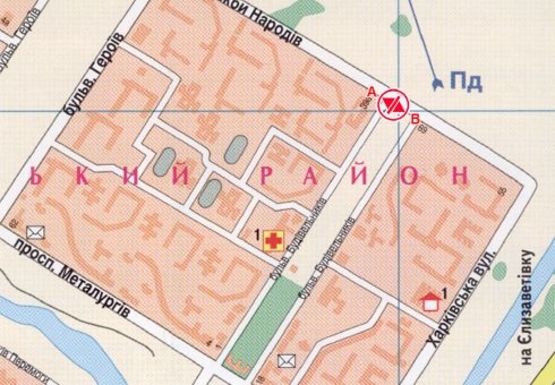 Схема рекламної площини за адресою Дружбы Народов пр. - Строителей (рынок)