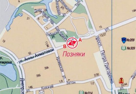 Схема рекламної площини за адресою Ахматовой ул., 35 напротив Схема рекламної площини за адресою Ахматовой ул., 35 напротив