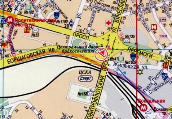 Схема рекламної площини за адресою Черновола ул., съезд на Борщаговскую ул. и Комарова пр.