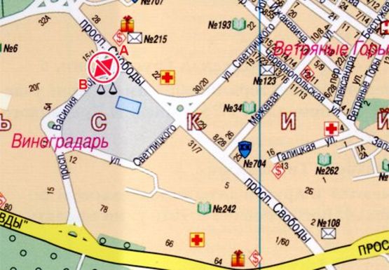 Схема рекламної площини за адресою Свободы пр. - Порика Василия пр.