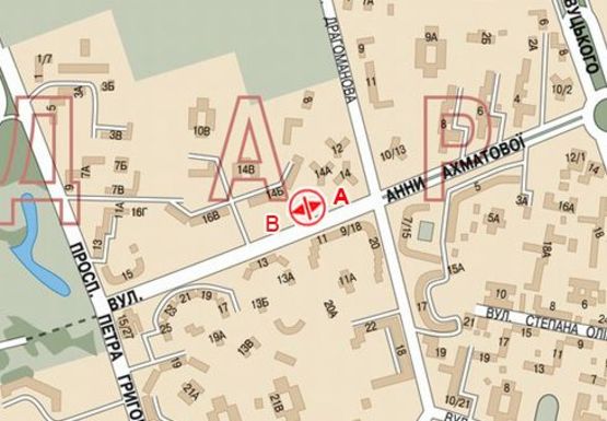 Схема рекламної площини за адресою Ахматовой ул., 14б