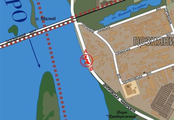 Схема рекламной плоскости по адресу Днепровская набережная, 640м от ж-д моста
