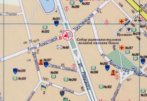 Схема рекламной плоскости по адресу Ревуцкого ул. - Ахматовой ул.