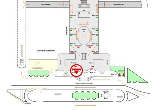 Схема рекламной плоскости по адресу Центральный холл (Южный терминал)
