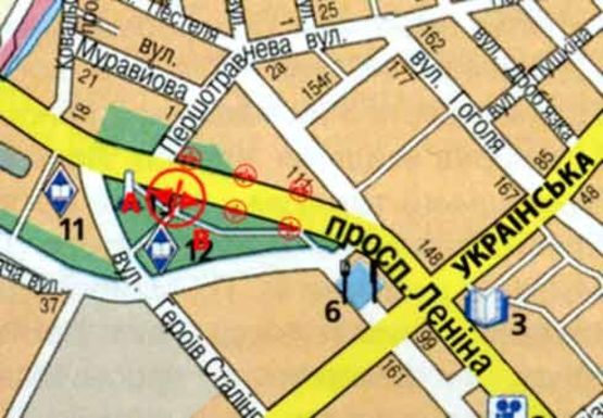 Схема рекламної площини за адресою Соборный пр. (3) (движение от вокзала)
