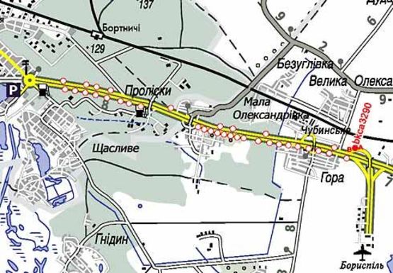 Схема рекламної площини за адресою 32,900 км. автомагистрали Киев - Борисполь