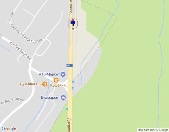 Схема рекламной плоскости по адресу Дніпровське шосе, перед поворотом на с.Лісники, ресторан "Духм'яна піч", траса Н-01 "Київ-Знам'янка", км 20+500 ліво