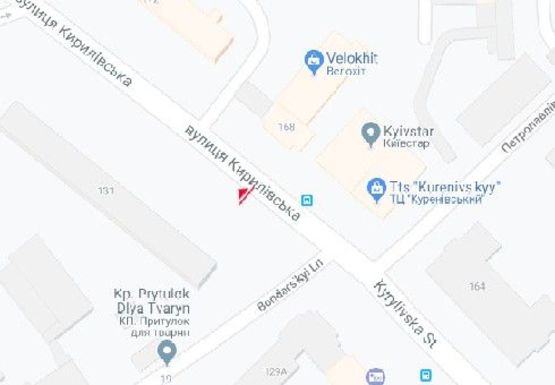 Схема рекламної площини за адресою Кириловская ул., 131 (Фрунзе ул.)