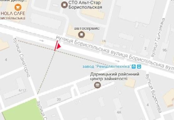 Схема рекламной плоскости по адресу Бориспольская ул., напротив дома №7