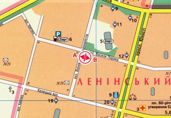 Схема рекламної площини за адресою Интернационалистов ул., 7 - Порика ул.