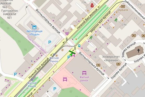 Схема рекламної площини за адресою Верхній Вал вул., 16 бульварна частина