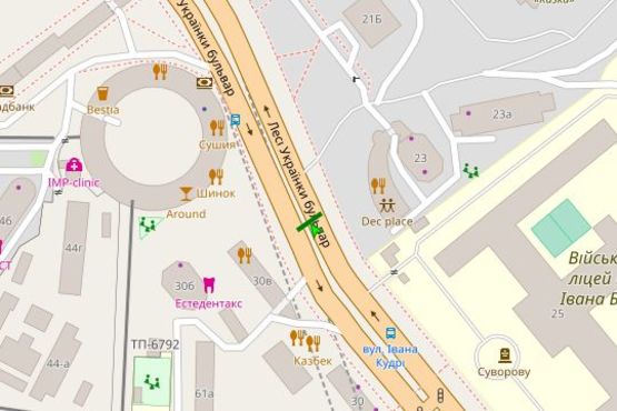 Схема рекламної площини за адресою Лесі Українки бульв., 28-30 ("Кругла башта") (асф. розподільник);  №7 ((1-скрол)) Схема рекламної площини за адресою Лесі Українки бульв., 28-30 ("Кругла башта") (асф. розподільник);  №7 ((1-скрол))