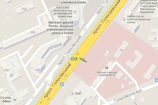 Схема рекламної площини за адресою Голосіївський просп., 59: поліклініка №10 (в напр. Голосіївської пл. )
