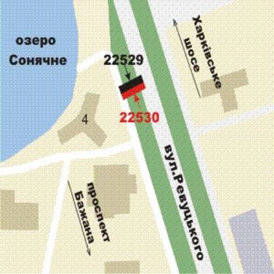 Схема рекламной плоскости по адресу Ревуцького вул., : розподільник навпроти буд. №4 (в напр. Солнечного озера)