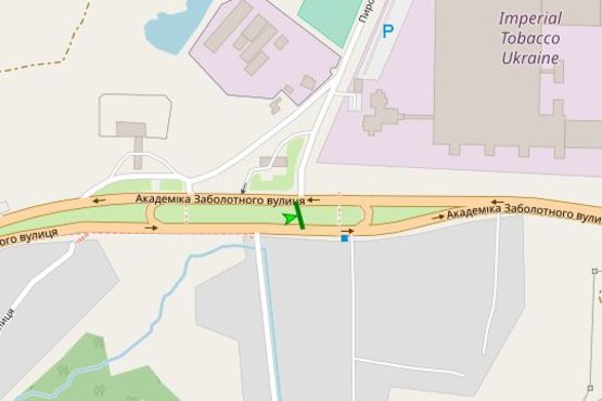 Схема рекламної площини за адресою Академіка Заболотного вул., 35 - шлях Пирогівський вул. (Червонопрапорна вул.), 158/1, на розподілювачі (в направл. Столичного шосе)