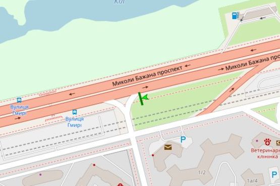 Схема рекламной плоскости по адресу Миколи Бажана просп. - Бориса Гмирі вул., 1