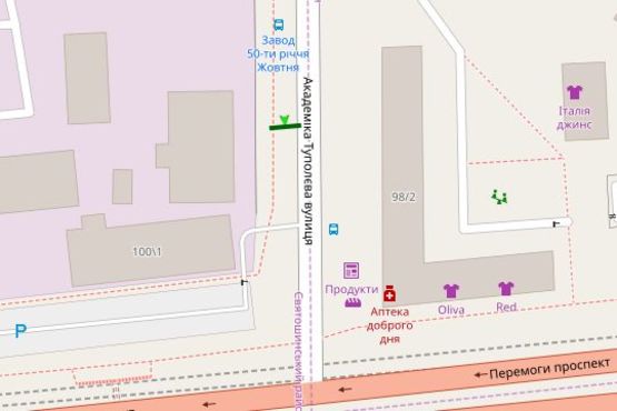 Схема рекламной плоскости по адресу Академіка Туполєва вул., 98/2  - Перемоги вул.