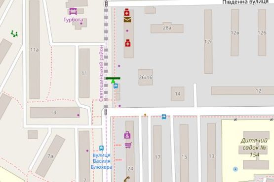 Схема рекламної площини за адресою Академіка Туполєва вул., 16/26 (в направл. Стеценка вул.)