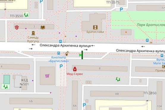 Схема рекламной плоскости по адресу Архипенка Олександра вул. (Мате Залки вул.), 8 (в напрямку Героїв Сталінграду)