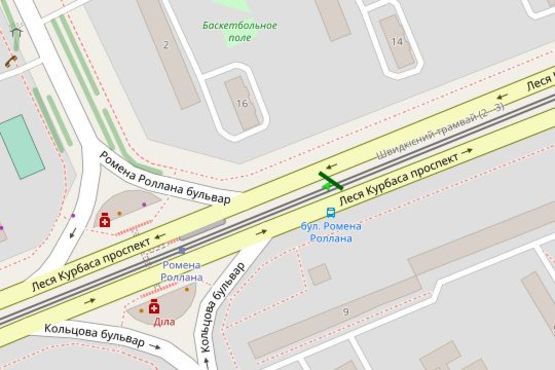 Схема рекламної площини за адресою Леся Курбаса просп., 16 на розподілювачі Схема рекламної площини за адресою Леся Курбаса просп., 16 на розподілювачі