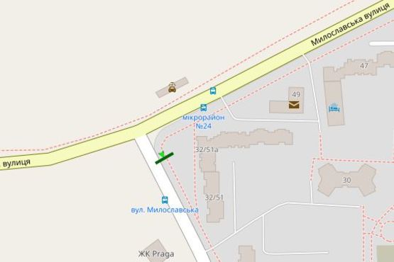 Схема рекламной плоскости по адресу Милославська вул. - Лісківська вул., 32/51