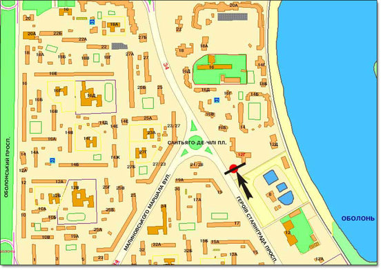 Схема рекламної площини за адресою ул.Героев Сталинграда,/ пл.Сантьяго де Чили напр.на Оболонь ( на светофоре)