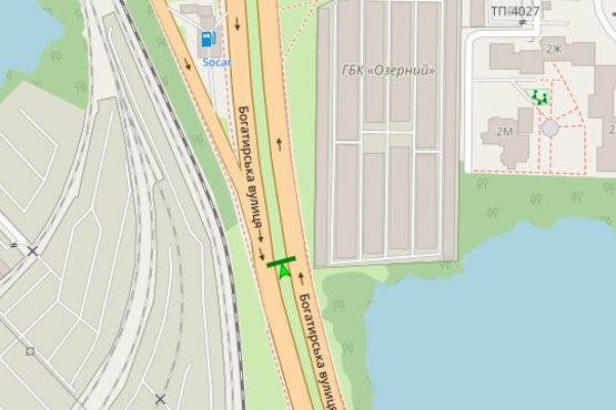 Схема рекламной плоскости по адресу Богатирська вул., розподілювач - Лугова вул., розподілювач (в направл. Вишгорода)