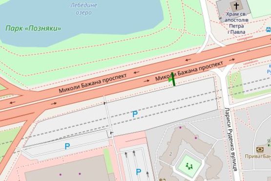 Схема рекламної площини за адресою Миколи Бажана просп. - Лариси Руденко вул. (в направл. Харьковской пл.)
