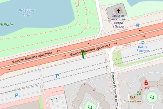 Схема рекламної площини за адресою Миколи Бажана просп. - Лариси Руденко вул. (в направл. Южного моста)